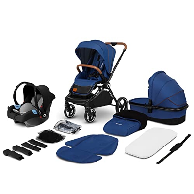 LIONELO Mika passeggino trio 3in1 set navicella, passeggino e seggiolino auto, ovetto, parapioggia, zanzariera, coprigambe, trio passeggino neonati, p