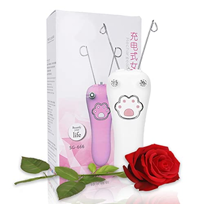 Depilazione viso corpo elettrico per donne, epilatore filo di cotone, strumento di rimozione fisica del dispositivo di filettatura(Rosa)