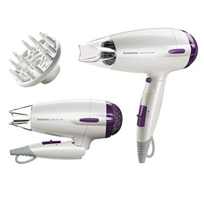 Taurus Studio 2200 Ionic - Asciugacapelli pieghevole. Ionico anti crespo. 2200 W. 2 velocità. 3 temperature. Aria fredda. Beccuccio e diffusore. Gamma