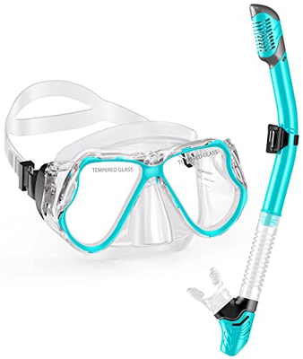 QcoQce Maschera Snorkeling Asciutto, Anti-appannamento e Panoramica, Con Maschera da Snorkeling Professionale, Con Boccaglio Morbido, Set Snorkeling p