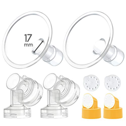 Maymom 17 mm 2 pezzi scudo per il seno, 2 connettori base con valvola e membrana compatibili con pompe Medela, piccolo scudo (17 mm) en oferta