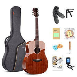 Rosen Chitarra Acustica 4/4 Top In Abete Massiccio 41 Pollici Guitarra Full Size con Finitura Lucida Starter Kit con Custodia Morbida, Accordatore, Co precio
