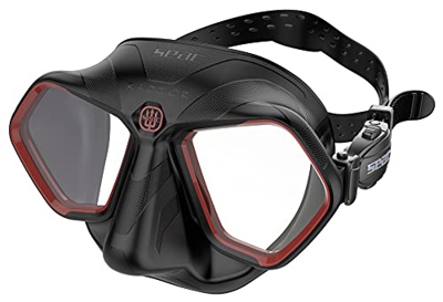 SEAC Raptor, maschera Low Volume per Apnea e Pesca Subacquea, in silicone di alta qualità, nero/rosso, standard