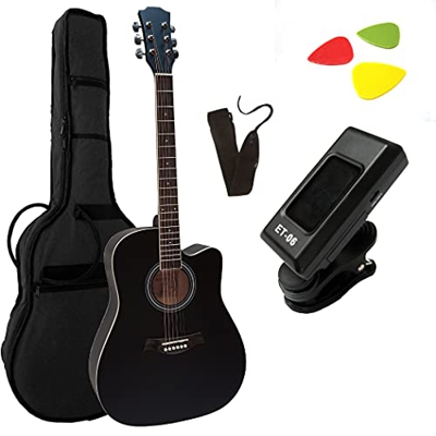 4/4 CHITARRA ACUSTICA NEL STARTER SET - NERO OPACO CUTAWAY - LEGNO DI TIGLIO - BORSA - TRACOLLA - 3x PLETTRI - ACCORDATORE