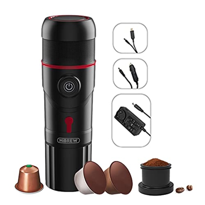 HiBREW H4- Macchinetta Caffe Portatile,Macchina per Caffè Espresso a Capsule, Compatibile con Capsule Orignal Nespresso Dolce Gusto polvere di caffè D