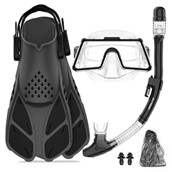 JEMULICE Maschera e Pinne per Adulti, Maschera Subacquea Professionale Panoramica a 180 Gradi, Apnea e Set Snorkeling con Pinne e di Tubi a Secco,Masc precio