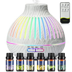 Diffusore & 6 Top Oli Essenziali | Diffusore Ambiente con Oli Essenziali Inclusi | Umidificatore a Nebbia Fredda con Telecomando, 4 Timer & 15 Luci Co en oferta