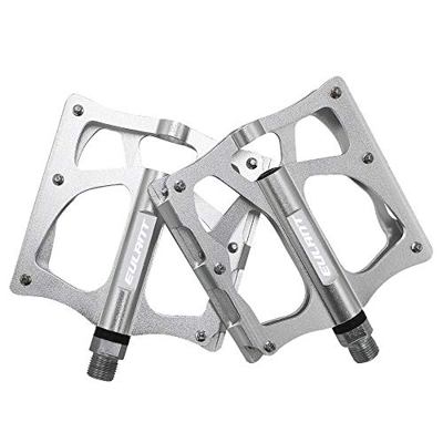 EULANT Pedali Flat MTB, Universali Pedali per Bici in Alluminio, Pedale da Ciclismo Antiscivolo da 9/16", con Staccabile Antiscivolo Unghie,Argento