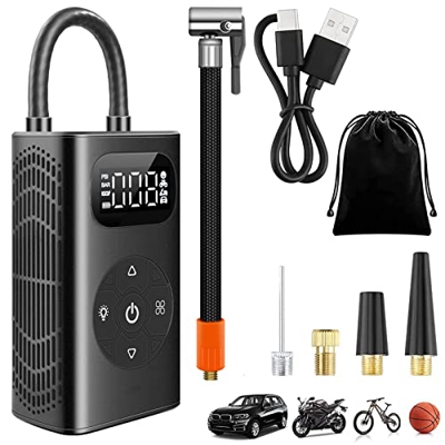 yanace Compressori Portatili,Portable Electric Air Pump,Pompa elettrica dell'Aria,5200mAh/150PSI, British French American Valve correspond,USB Type-C 