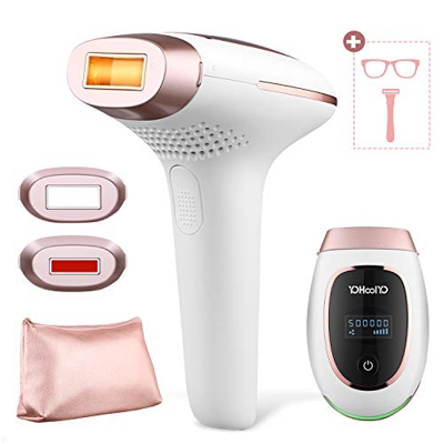 YOHOOLYO - Dispositivo di depilazione IPL 500.000 impulsi di luce permanente IPL con 2 speciali accessori per il corpo, zona bikini e ascelle