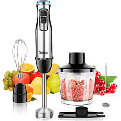 NWOUIIAY Frullatore Immersione 1500W 6 in 1 Multifunzionale Minipimer Acciaio Inossidabile 304 con 500ml Tritatutto 600ml Tazza Frusta Montalatte Mixe características