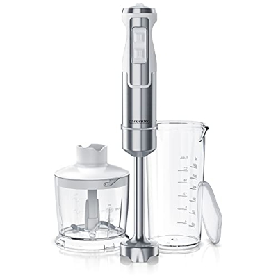 Arendo – Set Minipimer e Tritatutto Professionali - Acciaio Inox da 1000 Watt - Quattro Lame - Frullatore a Immersione - 6 velocitá - Turbo - Bicchier