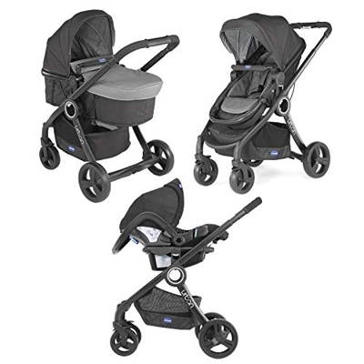 Chicco Duo Passeggino Urban Plus, da 0 Mesi a 15 kg, Con Seggiolino Auto Fix Gr 0+ Incluso, con Navicella semirigida, Seduta Reversibile, Chiusura Com