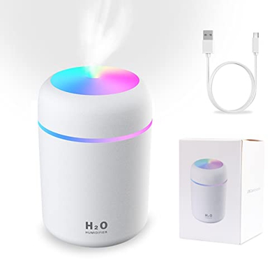 ZUNSEAT Mini Umidificatore Alimentato tramite USB con Serbatoio d'Acqua da 300 ml Luci Colorate 2 Modalità Nebbia e Spegnimento Automatico, Auto da Uf