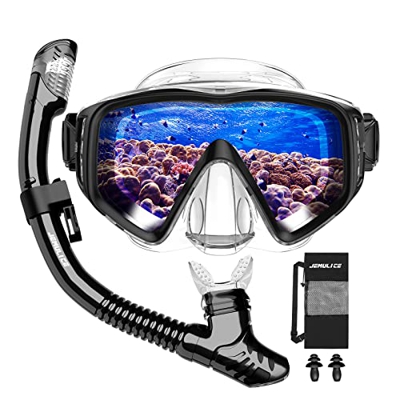 JEMULICE Set Snorkeling Adulti con Maschera e Boccaglio, Anti-Fog & Anti-Perdite per Adulti e Giovani Panoramica a 180°, Maschera Subacquea con Tubi a