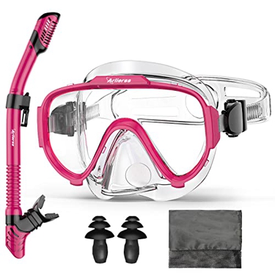 Arlierss Set per Snorkeling, Anti-Fog Maschera Subacquea Panoramica a 180 Gradi e Snorkel Pieghevole, Anti-Perdite Maschera Snorkeling, Set Snorkeling