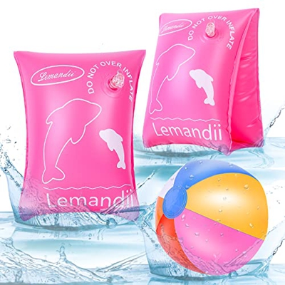 Herefun Bracciali Gonfiabili per Bambini, Bracciali da Nuoto + Pallone da spiaggia, Anello di Nuoto Galleggiante Braccioli Galleggianti, Gonfiabili da