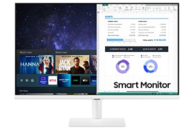 Samsung Smart Monitor M5 (S27AM503), Flat 27", 1920x1080 (Full HD), Piattaforma Smart TV (Amazon Video, Netflix), Airplay, Mirroring, Office 365, Wire