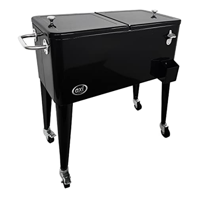 AXI Retro cooler Nero | Frigorifero da esterno su ruote con capacità di 76L | Scatola frigo con valvola di scarico