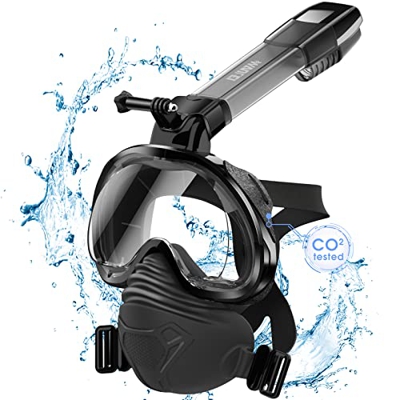 Maschera Subacquea, WANFEI Maschera Snorkeling con Certificato CO2 Cassaforte con Visuale Panoramica 180° Design e Compatibile con Videocamere Sportiv