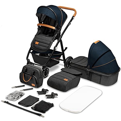 LIONELO Amber Passeggino Set 2 in 1 carrozzina con sedile sportivo e borsa fissa per navicella copertura zanzariera telo parapioggia tappetino per fas