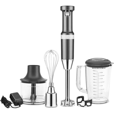 KitchenAid 5KHBBV83EMS Argento Medaglia Frullatore ad Immersione Senza Fili con Accessori