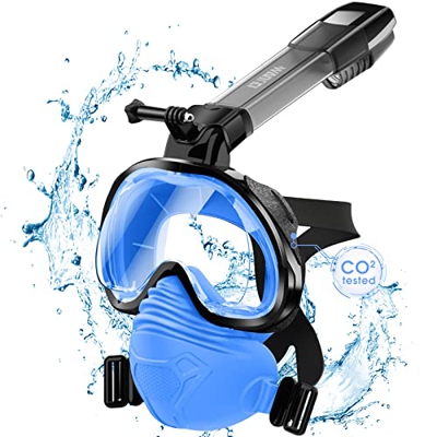Maschera Subacquea, WANFEI Maschera Snorkeling con Certificato CO2 Cassaforte con Visuale Panoramica 180° Design e Compatibile con Videocamere Sportiv