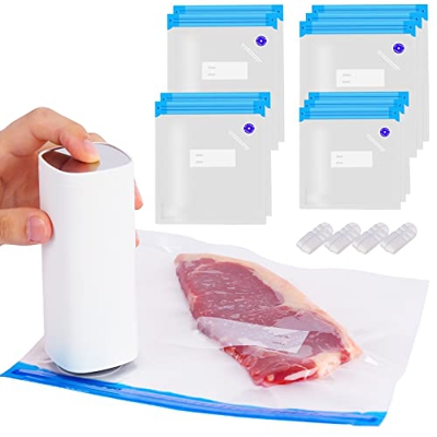Annalocker 15pcs Set di Sacchetti sottovuoto, Sacchetti sottovuoto riutilizzabili 1 Pompa elettrica, 4 Clip di Chiusura, Sacchetti con Cerniera sottov