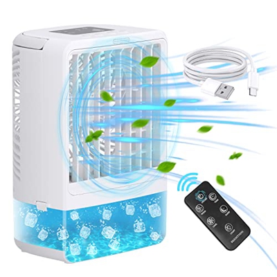 Condizionatore Portatile, Raffreddatore d'aria Personal con USB, Umidificatore con Ventilatore, mini climatizzatore desktop con 3 velocità, 2/4H Timer
