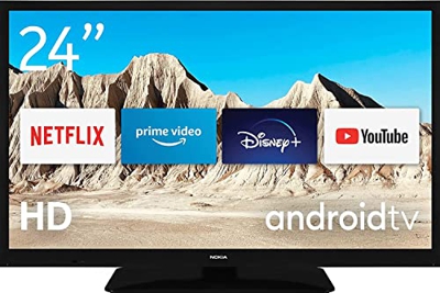 Nokia Smart TV 24 Pollici 60cm Android TV HD Ready, AV Stereo, WiFi, 12 Volt, Triple Tuner DVB-C/S2/T2, Netflix, Prime Video, Disney+, Nero