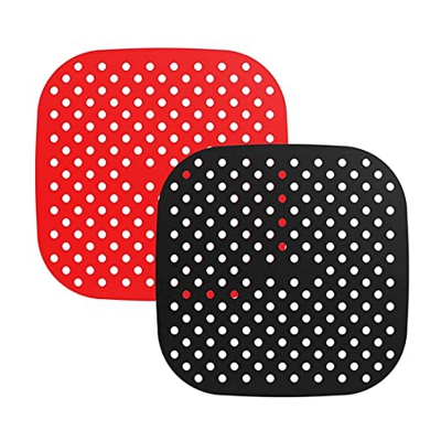 2 Pezzi Tappetini per Friggitrice ad Aria,19 cm Tappetino per Cestello Friggitrice,Accessori Quadrati Antiaderenti In Silicone Riutilizzabile Antiader