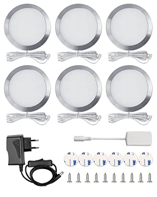 6 Pezzi Luci LED per Armadio, BRTech Luce LED Sottopensile Cucina Luce Notturna 3000K Bianco Caldo Luci per Armadio Lampada LED per Cucina Vetrina Gua