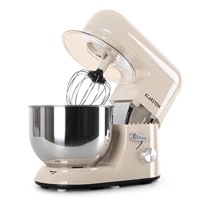 KLARSTEIN Bella Morena - Impastatrice, Planetaria, Mixer da Cucina, 1300 W, 5,2 L, Sistema Planetario, 6 Velocità, Terrina in Acciaio, Ganci in Presso
