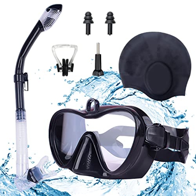 Augot Set Snorkeling, Anti Nebbia Maschera Snorkeling 180° Panoramico Maschera Subacquea with Tubi Nuoto Maschera Snorkeling Adulto Chiarissimo Snorke