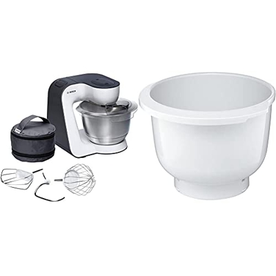Bosch Mum54A00 Planetaria Robot Da Cucina, Ciotola In Acciaio Inox Da 3.9 L, 7 Velocita, Grigio, 900 W & Muz5Kr1 Ciotola In Plastica Per Macchina Da C