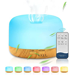 Punvot Diffusore di Oli Essenziali, 450ml Umidificatore Ad Ultrasuoni Ambiente Bambini Diffusore di Aromi Elettrico Humidifier con 7 Colori LED e Tele características
