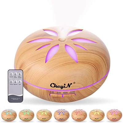 CkeyiN Diffusore di Oli Essenziali 550ml,Diffusore di Aromi Umidificatore Ultrasuoni con Telecomando 7 colori Luce notturna 4 Timer Silenzioso Auto sp