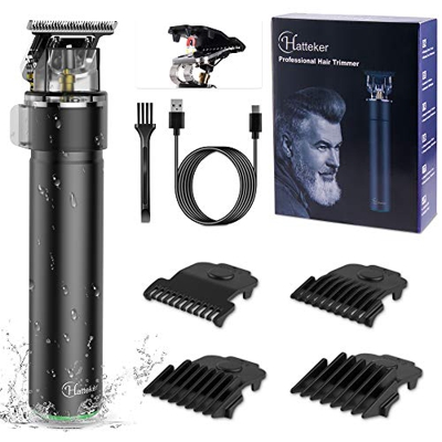 Hatteker Regolabarba Electric Pro Li - Tagliacapelli a T per uomini e donne, a batteria, impermeabile, ricaricabile tramite USB, colore: nero