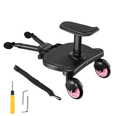 ETmate Pedana Passeggino Universale con Sedile, Tavolette Portatili per Passeggini, con cinghia di sospensione,Design Stabile a due Ruote, Accessori p