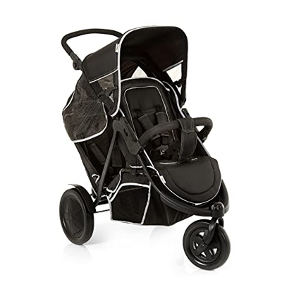 Hauck Passeggino Doppio Tre Ruote Freerider, Due Bambini, 36 kg Portata, Grandi Ruote, Altezza Regolabile, Parapioggia Incluso, Pieghevole Compatto, S