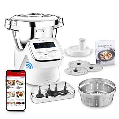 Moulinex I Companion XL - Robot da cucina collegato, ciotola in acciaio INOX, fino a 10 p, 12 programmi da 30 a 150 °C, 6 accessori tra cui taglio ver