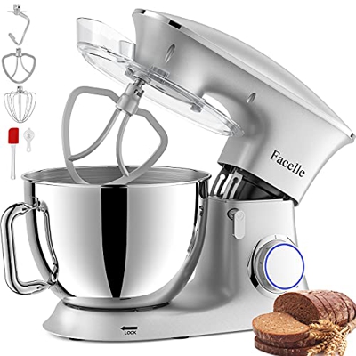 Impastatrice Planetaria Facelle Robot da Cucina 1500W Mixer Cucina 8,5L Basso Rumore Multifunzione Impastatrice Professionale con Ganci Impastatore 6 