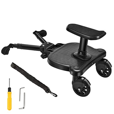 ETmate Pedana Passeggino Universale con Sedile, Tavolette Portatili per Passeggini, con cinghia di sospensione,Design Stabile a due Ruote, Accessori p