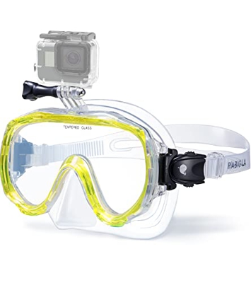 RABIGALA Maschera per immersioni, boccaglio per adulti, immersioni, nuoto, con gonna in silicone e per ragazzi e uomini (giallo trasparente)