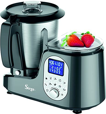 Sirge Robot da Cucina Multifunzione NCUSINE 20 Funzioni, 12 Velocità, 120 ° C, Programmabile, (Cestello a Vapore - Nero)