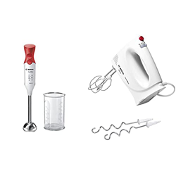 Bosch Msm64110 Ergommixx Mixer A Immersione, 450 W, Acciaio Inox, Bianco & Mfq3030 Sbattitore, 350 W, Bianco/Rosso, Basic en oferta