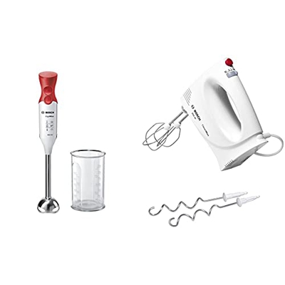 Bosch Msm64110 Ergommixx Mixer A Immersione, 450 W, Acciaio Inox, Bianco & Mfq3030 Sbattitore, 350 W, Bianco/Rosso, Basic