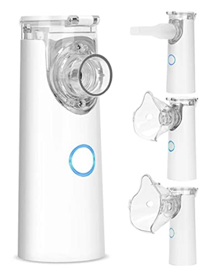 Aerosol Portatile,Yithings Aereosol Silenziosi Adulti e Bambini con 2 Maschera e 1 Boccaglio,Alimentato da Batteria o Cavo USB (Bianco)