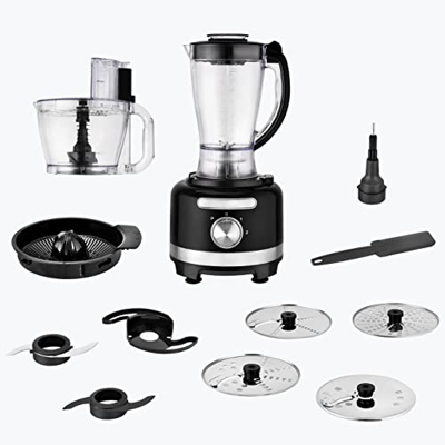 Venga! Robot da Cucina 8 in 1, Ciotola da 3 L, Frullatore da 1,75 L, 2 Impostazioni di Velocità, Impostazione Impulso, 1000 W, Nero/Argento, VG HA 300