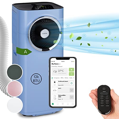 Klarstein Condizionatore Portatile 5in1, Climatizzatore Per Casa, Aria Condizionata Portatile, Deumidificatore Aria Calda e Fredda, Classe A, Wi-Fi: A